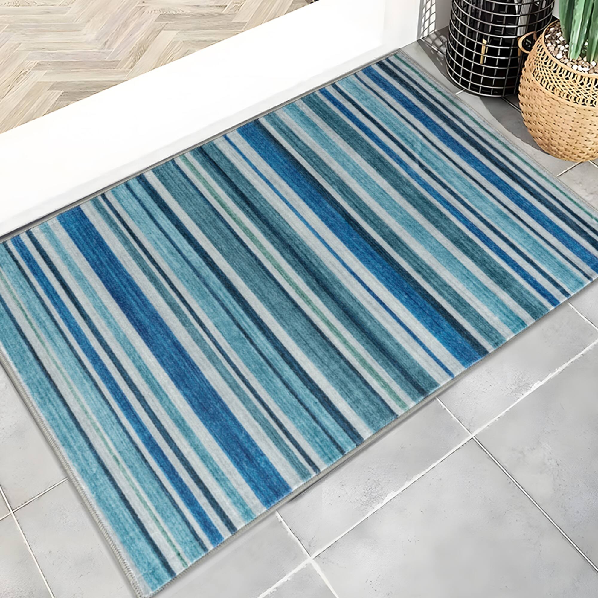 Blue Stripe Washable Rug by Ashland